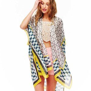 Womens Boho Checkered Print Longline Lightweight Kimono Cardigan